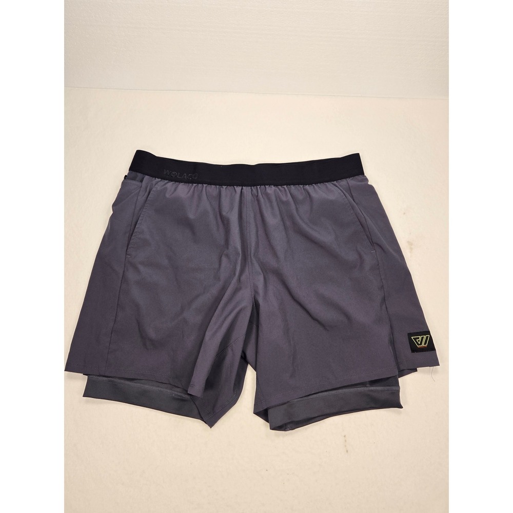 WOLACO Mens 2-in-1 Athletic Shorts Charcoal Grey Compression Liner Size Medium